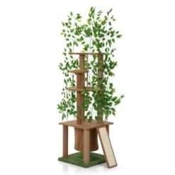 FURNIinspire Pet Tower Cat Tree With Artificial Leaves, Cat Condo And Scratching Post, Modern Cat Furniture, Brown, 19.30"*27.20"*76.80" -Home Haven Furniture Store GUEST 000ff226 a806 4b16 82b3 c639f1d51181