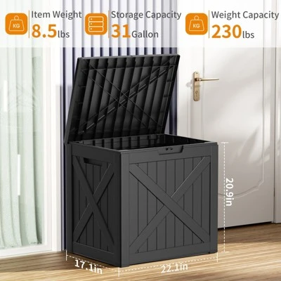 FURNIinspire Deck Boxes 32 Gallon Deck Box, Outdoor Storage Boxes, Storage Deck Box For Garden Tools, All Weather Use, Black, 17“*22”*21“ 4 FURNIinspire Deck Boxes 32 Gallon Deck Box, Outdoor Storage Boxes, Storage Deck Box For Garden Tools, All Weather Use, Black, 17“*22”*21“ - Image 2