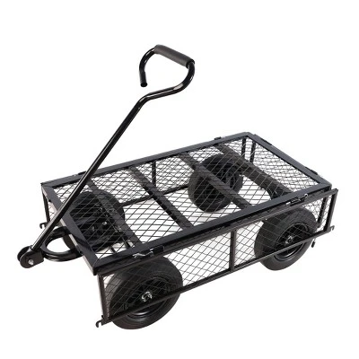 FURNIinspire Wheelbarrows And Lawn Carts Solid Wheels Tools Cart Wagon Cart, Metal Lawn Cart For Picnic, Shopping, Black, 37“*19"*45" 3 FURNIinspire Wheelbarrows And Lawn Carts Solid Wheels Tools Cart Wagon Cart, Metal Lawn Cart For Picnic, Shopping, Black, 37“*19"*45"