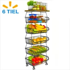FURNIinspire Kitchen Rack Holder Metal Baskets With Wheels Stackable Storage Organizer For Dining Room Bathroom Fruit Cart, Black, 12.09"*7.02"*15.99" -Home Haven Furniture Store GUEST 05d77cad 8b3e 45ae a98c c6a1eb693a98