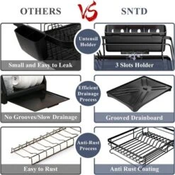 FURNIinspire Dish Drying Rack Dish Rack For Sink Dish Rack Drainboard Rustproof Dish Drainer With Utensil Holder Kitchen, Black, 17.16"*12.68"*5.07" -Home Haven Furniture Store GUEST 077a576e 8428 4b3d 8cb4 486b35c518ea