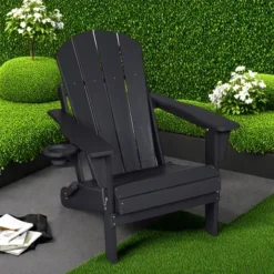 FURNIinspire Patio Accent Chairs Folding Adirondack Chair, Outdoor Adirondack Chair With Cup Holder, Wood Texture Folding Chair, Black, 32"*29"*36" -Home Haven Furniture Store GUEST 07bd358b 9e2c 4713 98bd 9dd3edde25ea