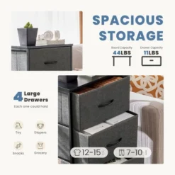 FURNIinspire Dressers 4 Drawer Fabric Tall Dresser Tower Closet Storage Chest Of Drawers For Bedroom Nursery, Grey, 11.8"*17.7"*37.4" -Home Haven Furniture Store GUEST 07e6e2b2 d18a 4a57 9399 7bfedfb567f1