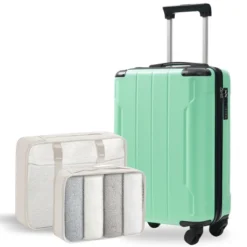 FURNIinspire Bag And Luggage Sets 20 Inch Luggage Set, Lightweight Checked Suitcase With 2 Mesh Bag Travel, Creamy Green, 8.3"*13.6"*21.5" -Home Haven Furniture Store GUEST 08b669fb 886e 419a be80 9da5aa5ba6c8