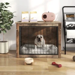 FURNIinspire Pet Crates And Houses Dog Crate Furniture With Double Doors, Medium Wooden Dog Cage, Indoor Dog Kennel, Brown, 32.68"*22.05"*25.2" -Home Haven Furniture Store GUEST 0975c5df 855b 46b6 91f5 d7a397c47d65