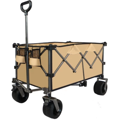 FURNIinspire Outdoor Serving Carts Heavy Duty Foldable Utility Wagon Terrain Quiet Wheels For Camping Gardening Picnic, Brown, 38.58"*24.02"*39.17" 7 FURNIinspire Outdoor Serving Carts Heavy Duty Foldable Utility Wagon Terrain Quiet Wheels For Camping Gardening Picnic, Brown, 38.58"*24.02"*39.17" - Image 5