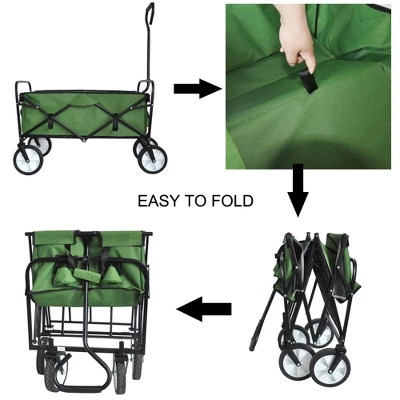 FURNIinspire Wheelbarrows And Lawn Carts Multi-Purpose Outdoor Utility Cart, Folding Garden Wagon For Beach, Camping, Shopping, Green, 37“*20"*45" 5 FURNIinspire Wheelbarrows And Lawn Carts Multi-Purpose Outdoor Utility Cart, Folding Garden Wagon For Beach, Camping, Shopping, Green, 37“*20"*45" - Image 3