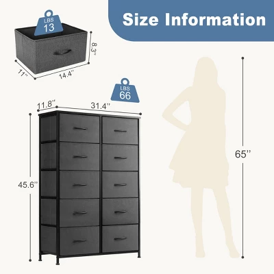 FURNIinspire Dressers 10 Drawer Fabric Tall Dresser Tower Closet Storage Chest Of Drawers For Bedroom Nursery, Grey, 11.8"*31.4"*45.6" 4 FURNIinspire Dressers 10 Drawer Fabric Tall Dresser Tower Closet Storage Chest Of Drawers For Bedroom Nursery, Grey, 11.8"*31.4"*45.6" - Image 2