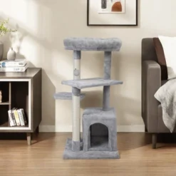 FURNIinspire Pet Tower Double Level Cat Tree Stand, Pet Tower Pet Furniture Kittens Activity Tower, Kitty Pet Play House, Gray, 15.7"*15.7"*31.4" -Home Haven Furniture Store GUEST 0f01c069 edd9 44c0 a903 75b1d44e3f1b