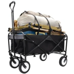 FURNIinspire Outdoor Serving Carts 360lbs Foldable Wagon Cart Beach Wagon Utility Cart Wagon Grocery Cart For Fishing, Black, 35.04"*21.65"*38.98"