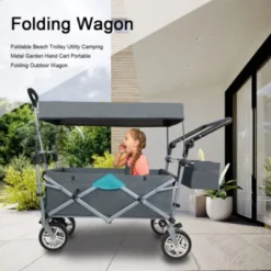 FURNIinspire Outdoor Serving Carts Push Pull Utility Folding Wagon With Removable Canopy For Camping Beach Outdoor, Gray, 50"*20.47"*43.3" -Home Haven Furniture Store GUEST 0fa01ac2 fc9d 435b 9351 e99c84bd6269