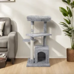 FURNIinspire Pet Tower Double Level Cat Tree Stand, Pet Tower Pet Furniture Kittens Activity Tower, Kitty Pet Play House, Gray, 15.7"*15.7"*31.4" -Home Haven Furniture Store GUEST 101c5938 4a34 4710 bfd9 7340e1b3c25f