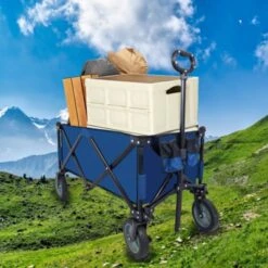 FURNIinspire Outdoor Serving Carts Utility Collapsible Folding Wagon Cart Heavy Duty Foldable Beach Wagon For Camping, Blue, 34.65"*17.71"*35.23" -Home Haven Furniture Store GUEST 122bc2fe b925 40ad a152 234b854bd9cf