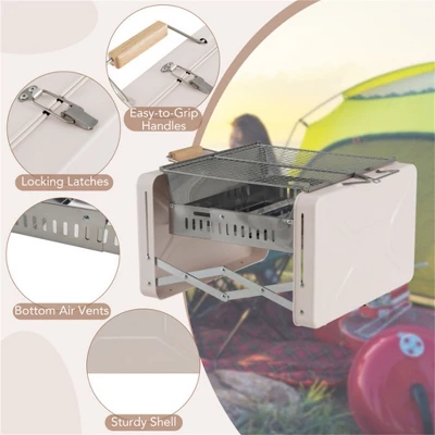 FURNIinspire Outdoor Grills, Griddles And Smokers Professional Foldable Dual Surface Charcoal Grill For BBQ System Outdoor, Beige, 16.33"*4.82"*12.8" 4 FURNIinspire Outdoor Grills, Griddles And Smokers Professional Foldable Dual Surface Charcoal Grill For BBQ System Outdoor, Beige, 16.33"*4.82"*12.8" - Image 2