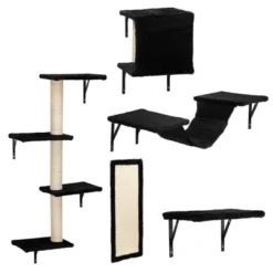 FURNIinspire Pet Tower Cat Wall Shelves, Wall Mounted Cat Climber Set Of 5, Floating Cat Perches, Cat Furniture, Black, 19.75"*8"*38.25" -Home Haven Furniture Store GUEST 1453eed1 895c 423c 9f57 a689d47107dc