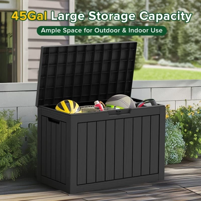 FURNIinspire Deck Boxes, 45 Gallon Portable Storage Box With Waterproof And Weather-resistant For Furniture Garden Tools, Black, 30.7"*17.1"*22" 4 FURNIinspire Deck Boxes, 45 Gallon Portable Storage Box With Waterproof And Weather-resistant For Furniture Garden Tools, Black, 30.7"*17.1"*22" - Image 2