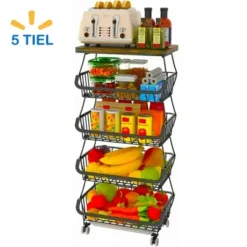 FURNIinspire Kitchen Holder Metal Baskets With Wheels Stackable Storage Organizer For Dining Room Bathroom Fruit Cart, Black, 15.99"*12.09"*6.63" -Home Haven Furniture Store GUEST 14fb931a 3153 468b a493 29d250e3af05