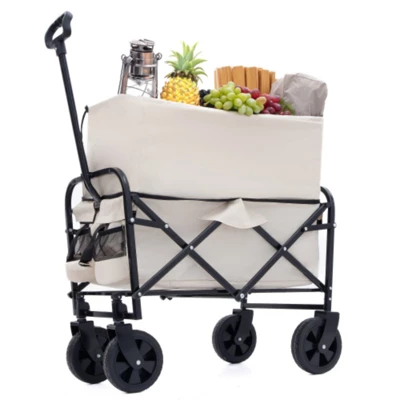 FURNIinspire Outdoor Serving Carts Minimeetall Extention Collapsible Foldable Wagon Cart For Camping Shopping 225lbs, Beige, 25.98"*17.32"*37.4" 5 FURNIinspire Outdoor Serving Carts Minimeetall Extention Collapsible Foldable Wagon Cart For Camping Shopping 225lbs, Beige, 25.98"*17.32"*37.4" - Image 3
