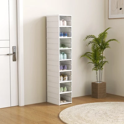 FURNIinspire Shoe Racks Living Room Shoe Boxes Units Shoe Organizer Storage Stackable Shelves For Entryway, Hallway, White, 13.8"*10.2"*55.1" 3 FURNIinspire Shoe Racks Living Room Shoe Boxes Units Shoe Organizer Storage Stackable Shelves For Entryway, Hallway, White, 13.8"*10.2"*55.1"