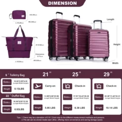 FURNIinspire Bag And Luggage Sets 5 Piece Expandable Hard Shell Suitcase Set Rolling Travel Luggage For Family, Dark Purple, 20.28"*11.42"*30.31" -Home Haven Furniture Store GUEST 17031f55 c679 49bc 888d 9d26a72a109c