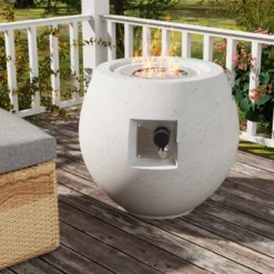 FURNIinspire Outdoor Fireplaces Pear-Shaped Backyard Terrazzo Gas Stove Portable Fire Pit For Camping, Patio, White, 21.25"*21.25"*20.07" -Home Haven Furniture Store GUEST 194706a2 c02d 48ae 937e dcb1a9593a05