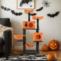 FURNIinspire Pet Tower Halloween Tall Cat Tree Cute Large Cat Tower Stand Multi-Level Cat Activities Furniture Indoor, Orange, 23.23"*17.27"*60.45" -Home Haven Furniture Store GUEST 19f0e5ed b94b 4ed6 827b 0d6d2e70705a