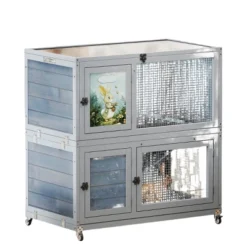 FURNIinspire Pet Crates And Houses Deluxe Two Story Rabbit Hutch With Slip Proof Ramps And Removable Trays, Grey, 35.4"*19.7"*36.6" -Home Haven Furniture Store GUEST 1c4057fe 19cd 48c5 b8c1 be2766de6251