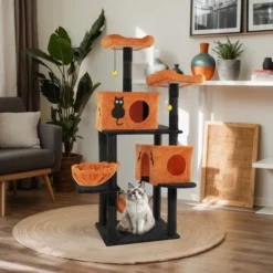 FURNIinspire Pet Tower Halloween Tall Cat Tree Cute Large Cat Tower Stand Multi-Level Cat Activities Furniture Indoor, Orange, 23.23"*17.27"*60.45" -Home Haven Furniture Store GUEST 1c82e232 af83 482a 9a02 51119ac25d58