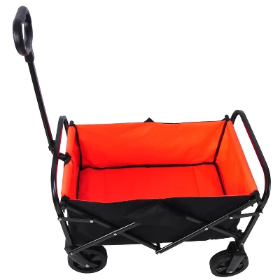 FURNIinspire Wheelbarrows And Lawn Carts Outdoor Mini Folding Wagon Garden Shopping Beach Cart, Lawn Cart With Handle, Black And Orange, 30“*15"*36" 3 FURNIinspire Wheelbarrows And Lawn Carts Outdoor Mini Folding Wagon Garden Shopping Beach Cart, Lawn Cart With Handle, Black And Orange, 30“*15"*36"