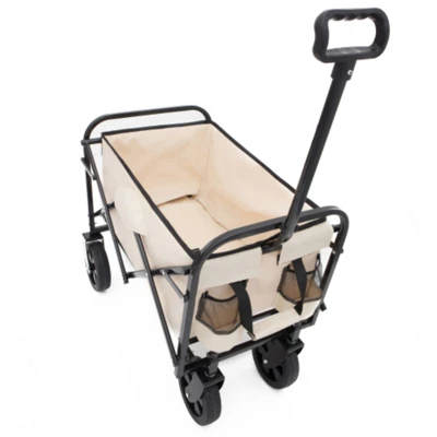 FURNIinspire Outdoor Serving Carts Minimeetall Extention Collapsible Foldable Wagon Cart For Camping Shopping 225lbs, Beige, 25.98"*17.32"*37.4" 3 FURNIinspire Outdoor Serving Carts Minimeetall Extention Collapsible Foldable Wagon Cart For Camping Shopping 225lbs, Beige, 25.98"*17.32"*37.4"