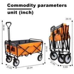 FURNIinspire Outdoor Serving Carts Collapsible Foldable Wagon Cart With Strapping System Beach Wagon Utility Cart, Orange, 35.04"*21.65"*38.98" -Home Haven Furniture Store GUEST 1d32fc3c cd61 476f 9398 8bc0117268ad