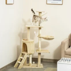 FURNIinspire Pet Tower Interactive Cat Condo Tower Activity Tree House, Pet Tower, Cat Tree Cat Playhouse, Cat Climbers, Beige, 19.78"*13.75"*52.75" -Home Haven Furniture Store GUEST 1df569a7 c88c 46b0 b615 6d8b04d141e2