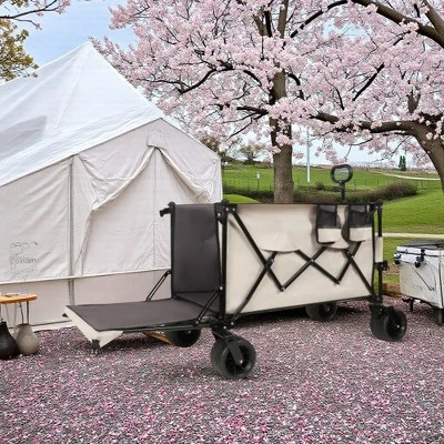 FURNIinspire Outdoor Serving Carts Outdoor Cart, Outdoor Carts With Wheels, Extra Long Beach Cart Outdoor Utility Cart, Beige, 35.43"*22.83"*43.34" 5 FURNIinspire Outdoor Serving Carts Outdoor Cart, Outdoor Carts With Wheels, Extra Long Beach Cart Outdoor Utility Cart, Beige, 35.43"*22.83"*43.34" - Image 3