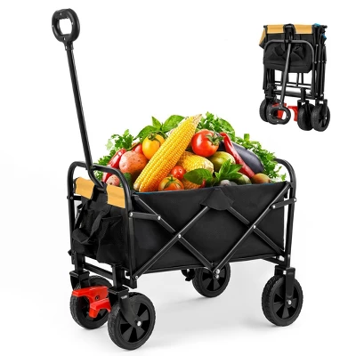 FURNIinspire Wheelbarrows And Lawn Carts Folding Wagon Garden Cart, Lawn Cart With Solid Wheels And Handle, Black And Orange, 30“*15"*36" 6 FURNIinspire Wheelbarrows And Lawn Carts Folding Wagon Garden Cart, Lawn Cart With Solid Wheels And Handle, Black And Orange, 30“*15"*36" - Image 4