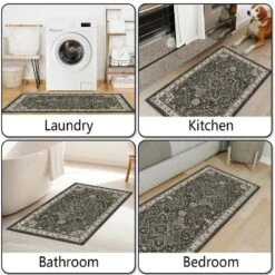 FURNIinspire Floor Mats Home 3 Piece Kitchen Rug Machine Washable Floor Mat For Living Room, Vintage Carpet, Non Slip, Grey, 60"*20" -Home Haven Furniture Store GUEST 1f711657 9a66 46b7 b355 b1f5bde5197b