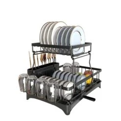 FURNIinspire Kitchen Racks 2 Tier Dish Rack Stainless Steel Dish Drying Rack Detachable Dish Drainers With Utensil Holder, Black, 16.6"*11.9"*13.3" -Home Haven Furniture Store GUEST 202e0c7b 6556 497b 8f81 67a168131092