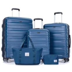 FURNIinspire Bag And Luggage Sets 5 Piece Expandable Hard Shell Suitcase Set Stylish Rolling Travel Luggage For Family, Blue, 20.28"*11.42"*30.31" -Home Haven Furniture Store GUEST 22875ad4 5568 4016 a77f 93029c7a1a5a