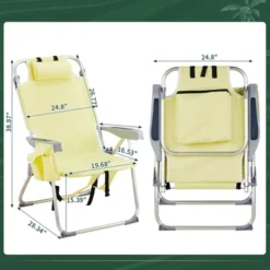 FURNIinspire Outdoor Portable Chair Patio Folding Chairs 5 Position Recline With Extra Storage For Backyard, Beach, Yellow, 24.8"*27.56"*38.98" -Home Haven Furniture Store GUEST 22af7724 e461 43d4 bb78 080111419d39