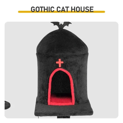 FURNIinspire Pet Tower Halloween Cat Tree Tower With Cat Condo, Scratching Board, Gothic Multi-Level Pet Furniture, Multicolored, 27.3"*29.25"*52.65" 6 FURNIinspire Pet Tower Halloween Cat Tree Tower With Cat Condo, Scratching Board, Gothic Multi-Level Pet Furniture, Multicolored, 27.3"*29.25"*52.65" - Image 4