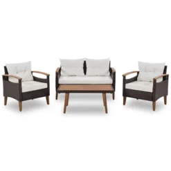 FURNIinspire Patio Seating Sets 4-Pieces Outdoor Wicker Seating Set, Conversation Sofa Set, Sofa Set And Wood Table, Brown And Beige, 46“*25”*28“ -Home Haven Furniture Store GUEST 237db747 be95 4185 8413 23773b8adc46