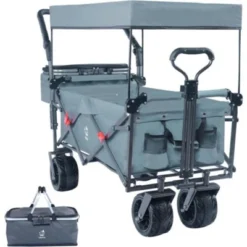 FURNIinspire Outdoor Serving Carts Collapsible Wagon Foldable With Removable Canopy Wheels For All-Terrain Brake For Camping, Gray, 35.4"*19.7"*44.5" -Home Haven Furniture Store GUEST 243e18a8 28cc 4db4 903a bf18c5af42f9