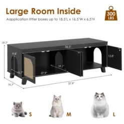 FURNIinspire Pet Crates And Houses Double Large Hidden Cat Litter Box Enclosure Furniture Cabinet With Rattan Doors, Black, 57.9"*19.7"*19.7" -Home Haven Furniture Store GUEST 24b9632e 9046 4755 a015 5ee726a84e87