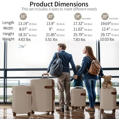 FURNIinspire Bag And Luggage Sets 4 Piece Luggage Set, Carry On Luggage Suitcase With 4 Packing Cubes, Travel Luggage, Beige, 16.69"*12.4"*29.72" 6 FURNIinspire Bag And Luggage Sets 4 Piece Luggage Set, Carry On Luggage Suitcase With 4 Packing Cubes, Travel Luggage, Beige, 16.69"*12.4"*29.72" - Image 4