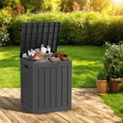 FURNIinspire Deck Boxes 28 Gallon Resin Deck Box, Waterproof Patio Outdoor Storage Bin Storage Box, All Weather Use, Ideal For Storage, Black -Home Haven Furniture Store GUEST 2651a2b2 9b91 4459 9e52 06c6ed03e3b7