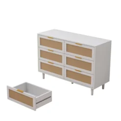 FURNIinspire Dressers Rattan Storage Cabinet Clothes Storage Cabinet With 6 Drawer For Bedroom Nursery, Large Capacity, White, 43.31"*15.75"*29.53" -Home Haven Furniture Store GUEST 26932b90 87a9 45bc b5e8 e38b5df66ba8