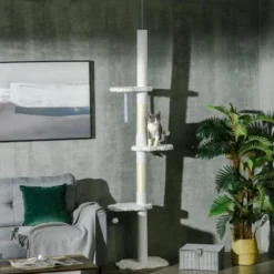 FURNIinspire Floor To Ceiling Cat Tree Scratching Posts, Cat Climbing Tower With Cloud Shape Platforms, Anti-toppling Device, White, 19"*12.5"*100.5" -Home Haven Furniture Store GUEST 27771373 0bca 4624 9568 16d4a2895e2a