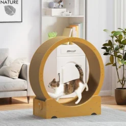 FURNIinspire Pet Tower Cat Exercise Wheel, Wooden Cat Treadmill Lock, Silent Caster, Cat Running Wheel For Indoor Kittens, Brown, 34"*14.4"*38" -Home Haven Furniture Store GUEST 2900ebc8 9257 476c 986b efbac17e2bd6
