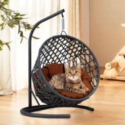 FURNIinspire Pet Beds Cat Swing Bed With Stand, Cushion, Rattan Wicker Cat Egg Chair, Indoor Cooling Pet Bed Dog Bed, Brown, 19.3"*19.3"*28.7" -Home Haven Furniture Store GUEST 29a15233 319d 4090 99bb 00573ceff8d4