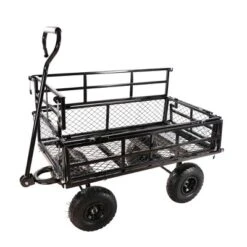 FURNIinspire Wheelbarrows And Lawn Carts Double Fence Utility  Cart Wagon Cart Garden Cart, Ideal For Outdoor Activities, Black, 41“*20"*39"