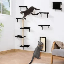 FURNIinspire Pet Tower Cat Wall Shelves, Wall Mounted Cat Climber Set Of 5, Floating Cat Perches, Cat Furniture, Black, 19.75"*8"*38.25" -Home Haven Furniture Store GUEST 2b158c8d 9d1e 4b5f 874e 93a29bb093ff